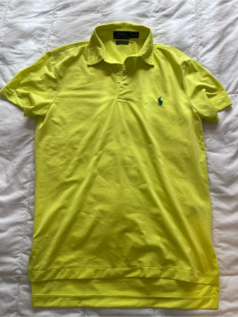 Ralph Lauren Neon Yellow Small Performance Polo Shirt with Green Logo